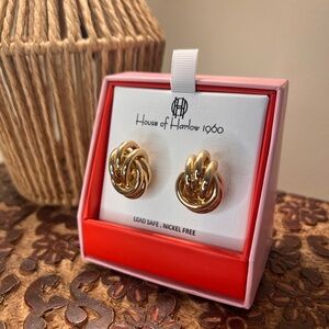 House of Harlow 1960 Shiny Gold Twisted Knot Earrings